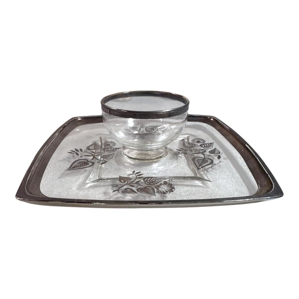 Vintage Georges Briard Glass Chip & Dip Set With Floral Design Signed Vintage